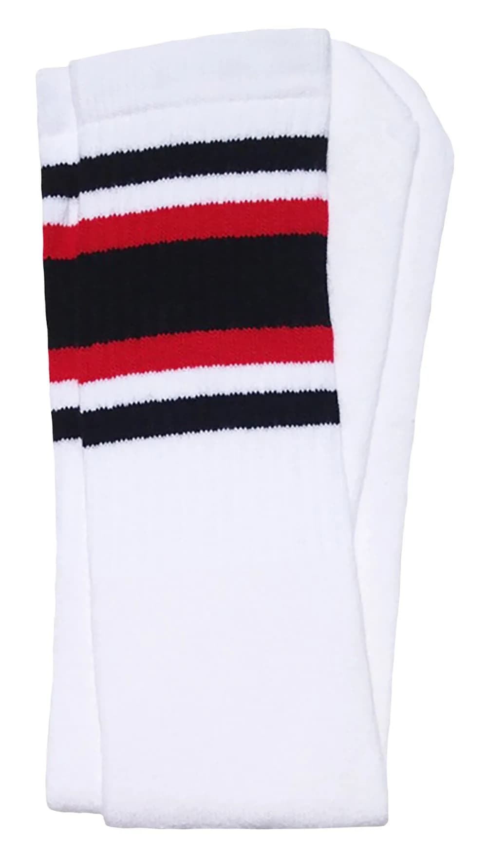 SKATERSOCKS 25" Knee high White tube socks with Black-Red stripes style 4 | Unisex 25-inch knee-high socks for kids & adults
