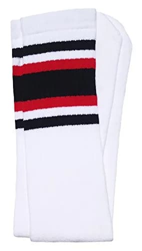 SKATERSOCKS 25" Knee high White tube socks with Black-Red stripes style 4 | Unisex 25-inch knee-high socks for kids & adults thumbnail 1