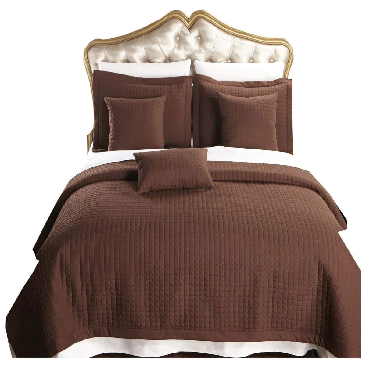 Royal Hotel Checkered Quilted Bedspread Set – 3 Piece Ultra Soft Coverlet, Breathable All-Season Quilt Bedding, Chocolate King Cal-King - main product image