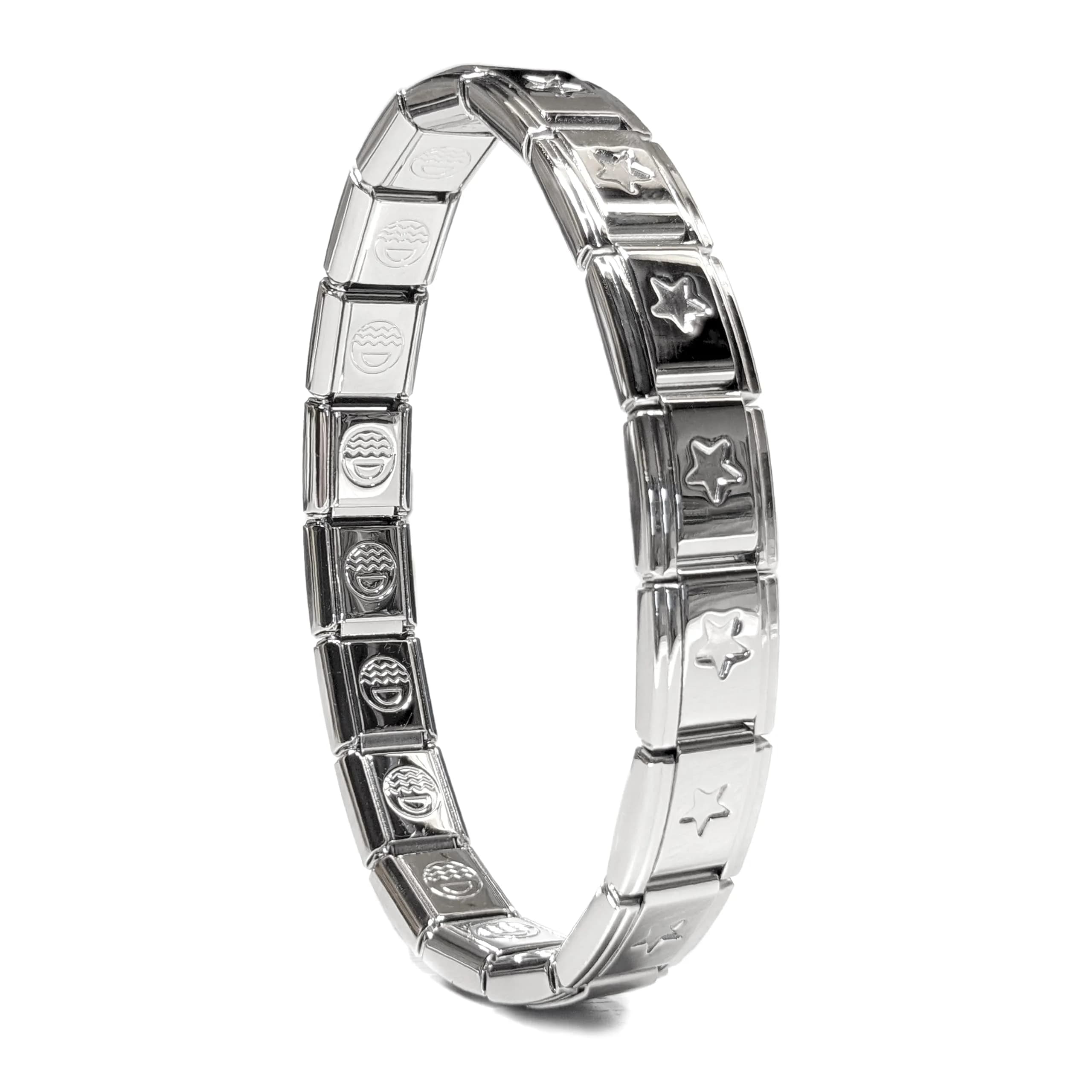 Dolceoro Star 9mm Italian Modular Charm Bracelet Starter 18 Links (16cm / 6.25in) — *Recessed Star - 18 LINKS