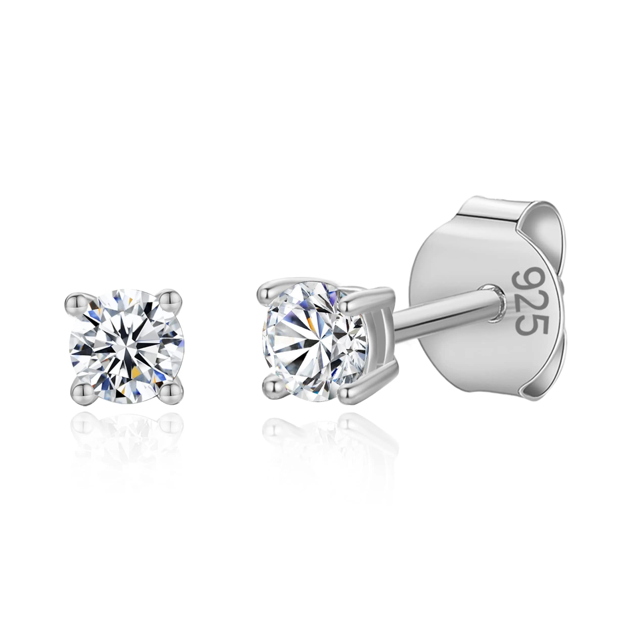 LAVISHE Rhodium Plated 925 Sterling Silver Cubic Zirconia Stud Earrings 5mm | Hypoallergenic Silver Jewelry — 3mm