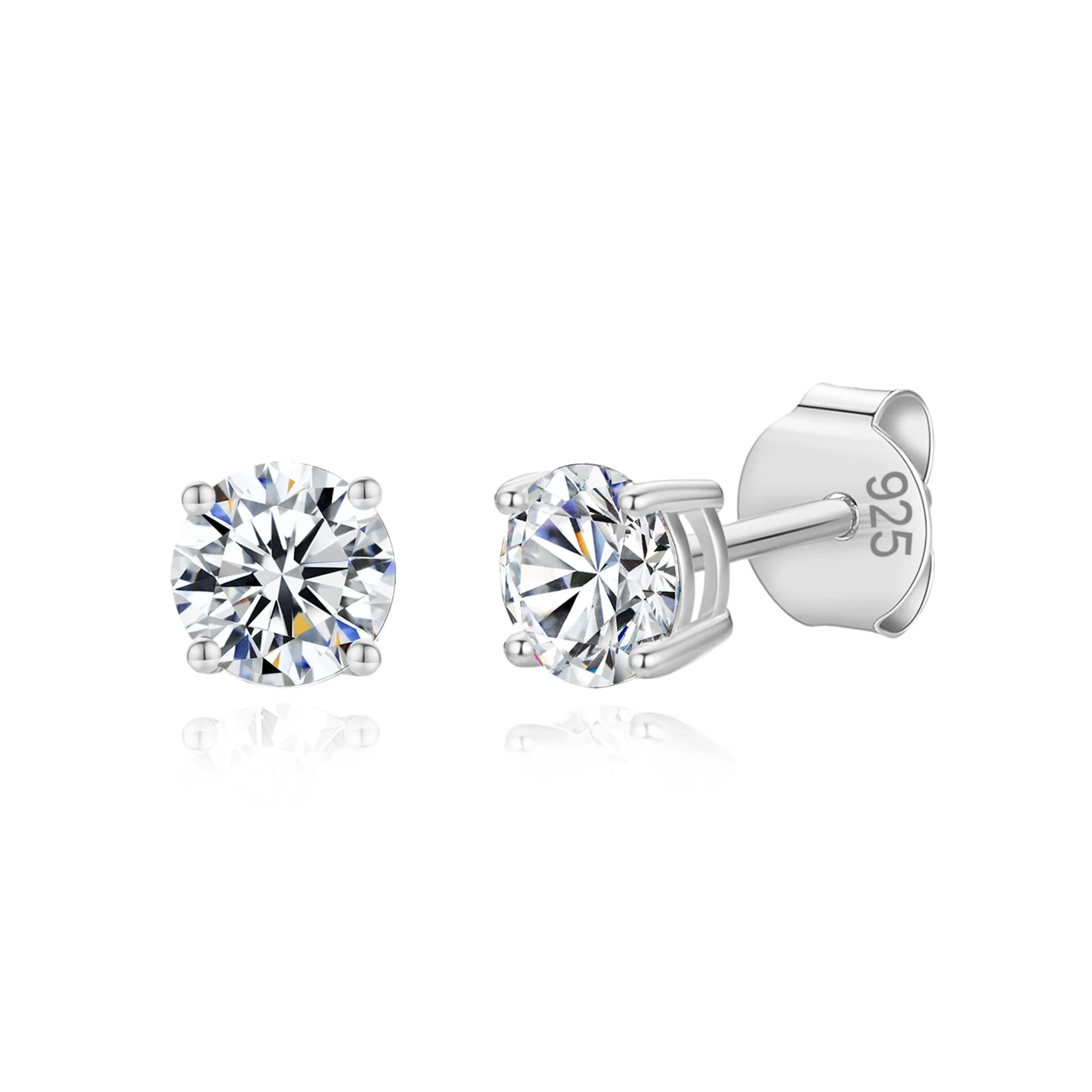 LAVISHE Rhodium Plated 925 Sterling Silver Cubic Zirconia Stud Earrings 5mm | Hypoallergenic Silver Jewelry — 4mm