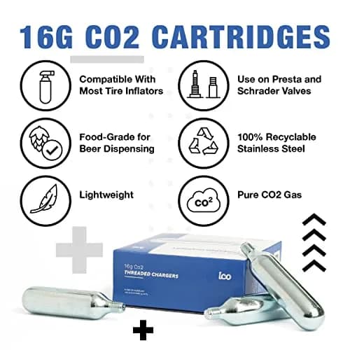 ICO Threaded CO2 Cartridges 16g | High-Pressure Bike Inflator Refills (16 grams) thumbnail 2