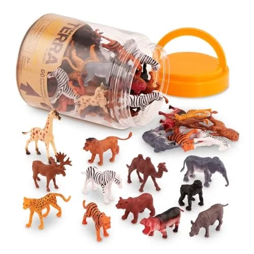 Terra by Battat Wild Animal Figurines Tube 60 Mini Safari Figures | Realistic Plastic Animals for Kids 3+ thumbnail 1