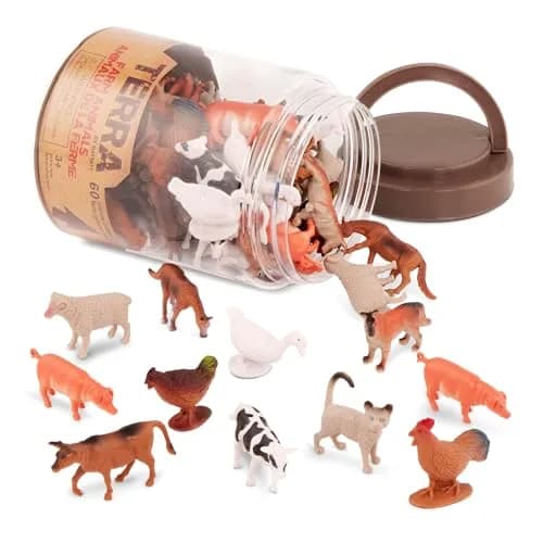 Terra by Battat Farm Animals Toy Tube 60 Mini Figures | Educational Plastic Playset for Kids 3+ thumbnail 1