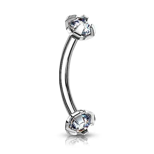 Forbidden Body Jewelry 16g 8mm Daith Earring, Eyebrow Ring & Rook Piercing | Internally Threaded Clear CZ Barbell thumbnail 1