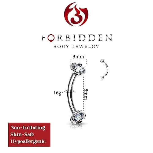 Forbidden Body Jewelry 16g 8mm Daith Earring, Eyebrow Ring & Rook Piercing | Internally Threaded Clear CZ Barbell thumbnail 2