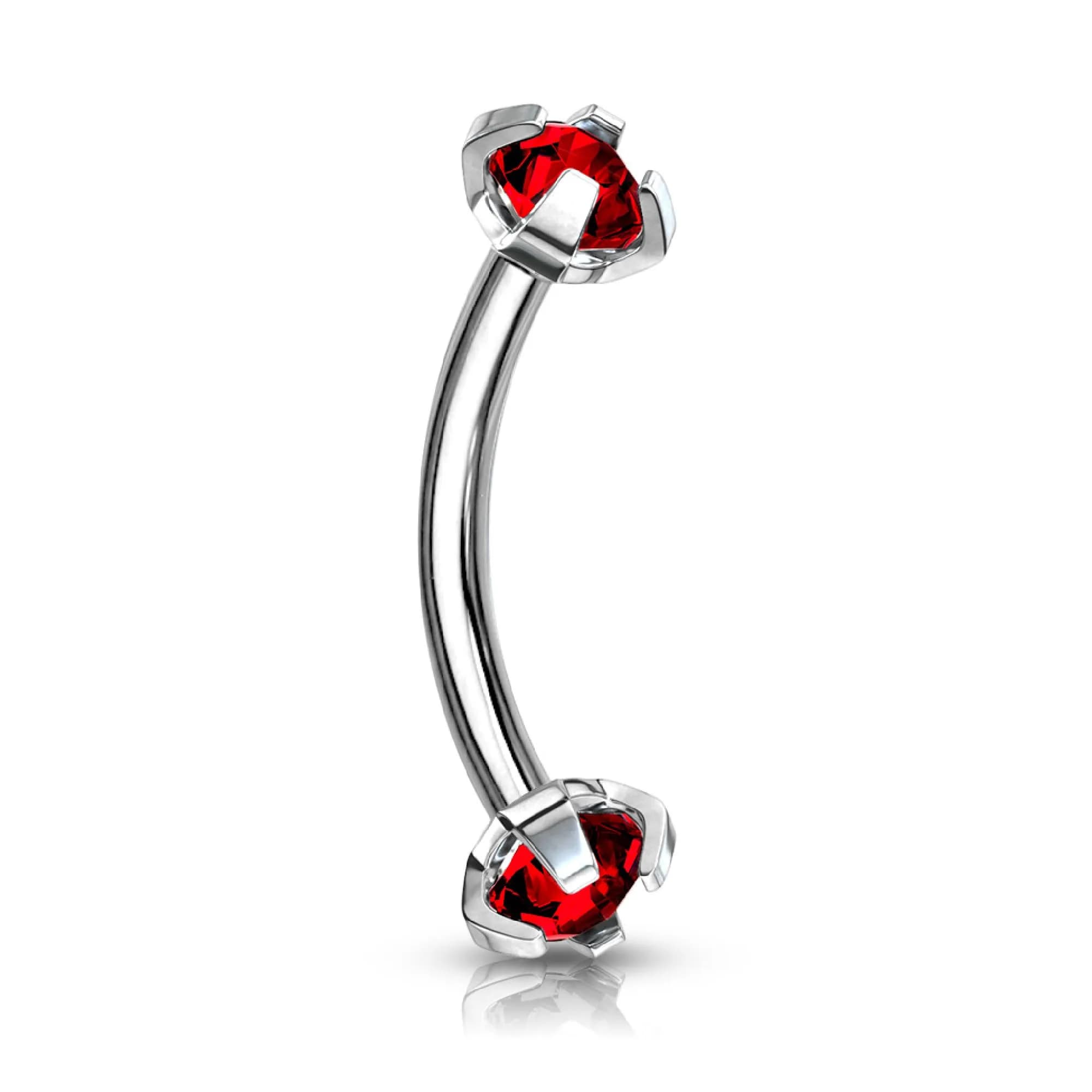Forbidden Body Jewelry 16g 8mm Daith Earring, Eyebrow Ring & Rook Piercing | Internally Threaded Red CZ Barbell - main product image