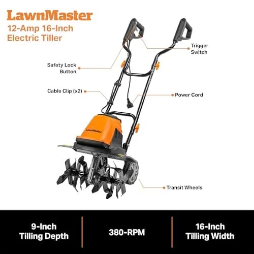 LawnMaster TE1216M Electric Tiller 16-Inch | 12-Amp Power for Tough Soil thumbnail 7
