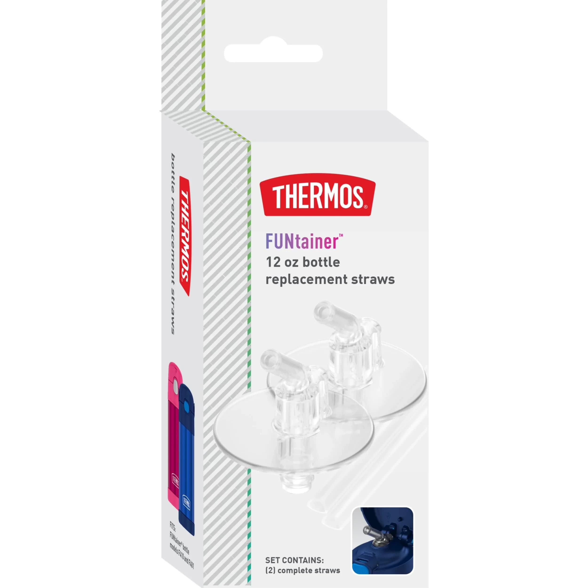 THERMOS Replacement Straws for 12oz Funtainer Bottle, Clear, 2 Count | Soft Silicone & Hard Stem