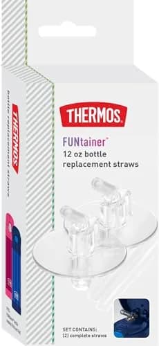 THERMOS Replacement Straws for 12oz Funtainer Bottle, Clear, 2 Count | Soft Silicone & Hard Stem thumbnail 1
