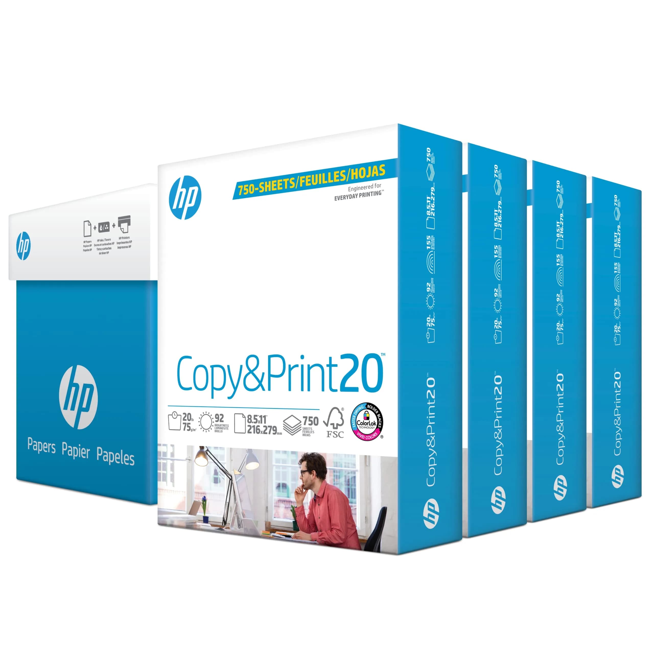 HP Papers Copy&Print20 Printer Paper 8.5 x 11 Inch, 20 lb, 1500 Sheets | FSC Certified, 92 Bright White — 3000 Sheets / Bulk Pack (8.5x11)
