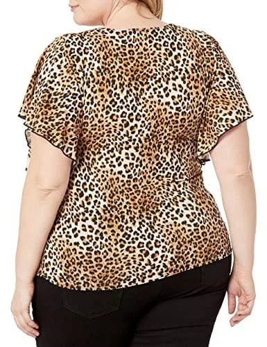 Star Vixen Plus-Size Angel Sleeve Top, Cheetah Print, 2X | Flattering Animal Print with Flutter Sleeves thumbnail 2