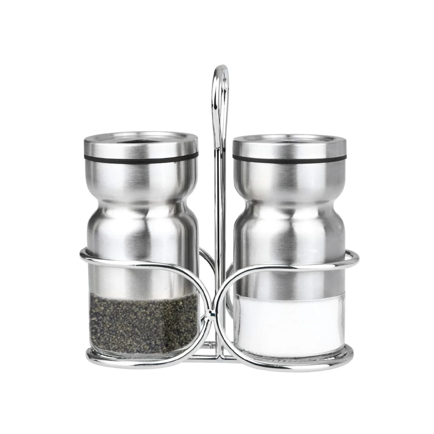 Cuisinox Stainless Steel Salt & Pepper Shakers Set, with Caddy, 4" each — Silver