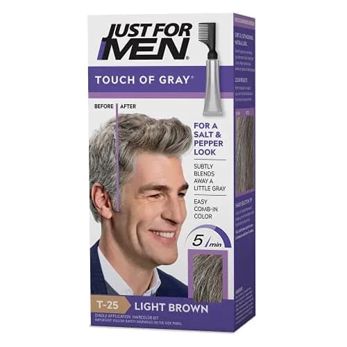 Just For Men Touch of Gray Hair Color Light Brown T-25 | Blends Gray for Salt & Pepper Look thumbnail 1