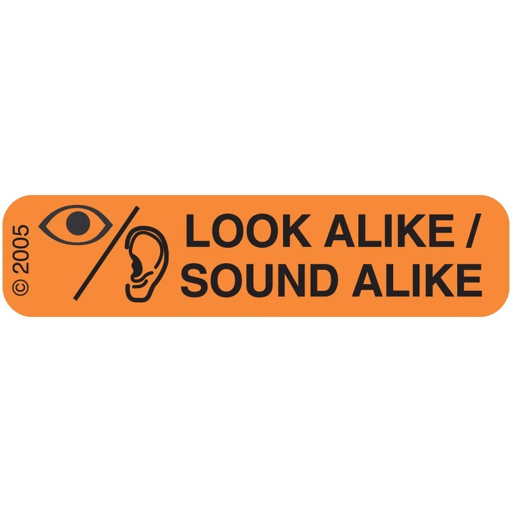 PHARMEX Look Alike Sound Permanent Paper Label 1 9/16" x 3/8" Orange | Refill Medication Labels for Healthcare — Orange