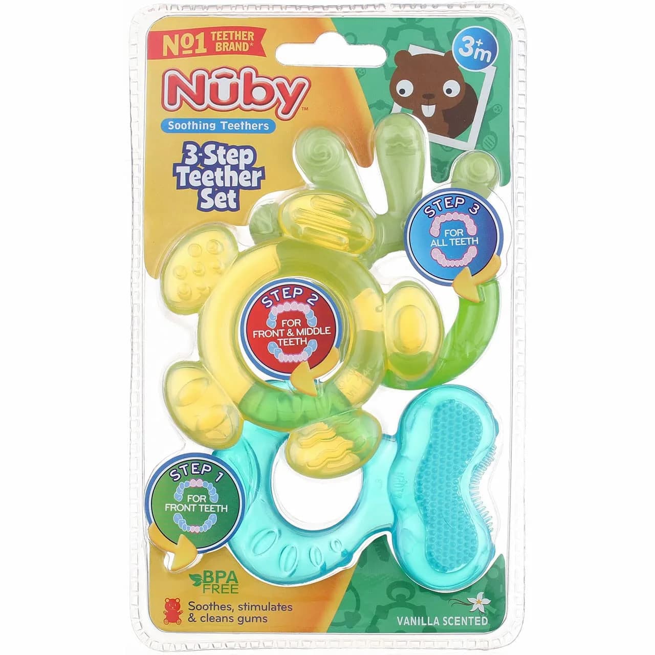 Nuby 3 Step Soothing Teether 3 Piece Set | Babies 3+ Months, Silicone, Refrigerator-Safe Cooling - main product image