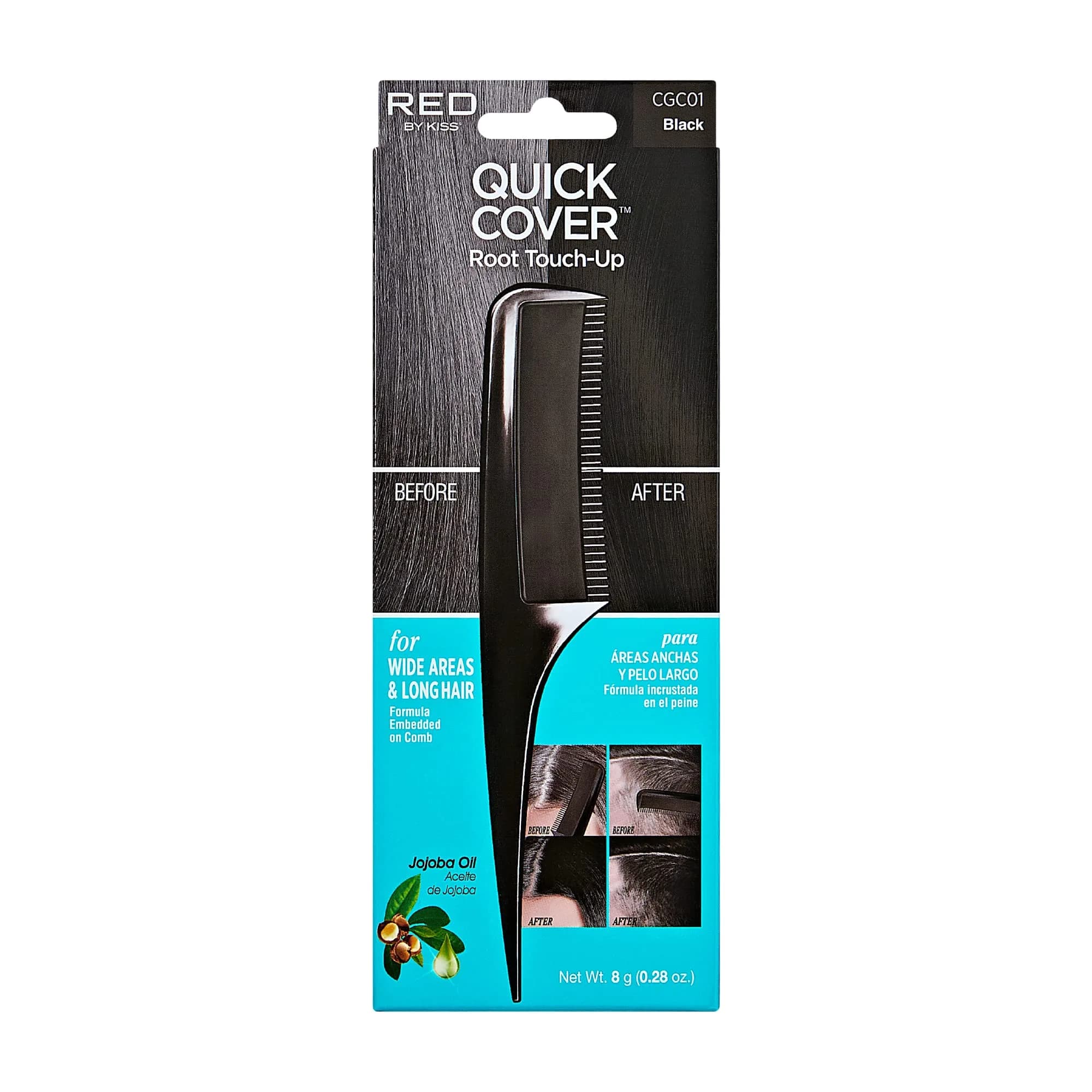 Red by Kiss Quick Cover Root Touch Up Comb Type Water-Resistant Temporary Gray Concealer Cover Up Brush for Hair and Beard (Black) | Instant Gray Coverage