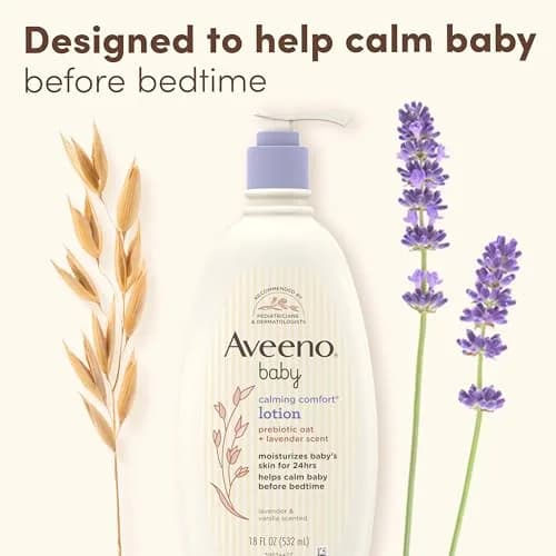 Aveeno Baby Calming Comfort Moisturizing Body Lotion with Lavender & Vanilla, 532ml (18 fl. oz) | Hypoallergenic Formula for Sensitive Skin thumbnail 6