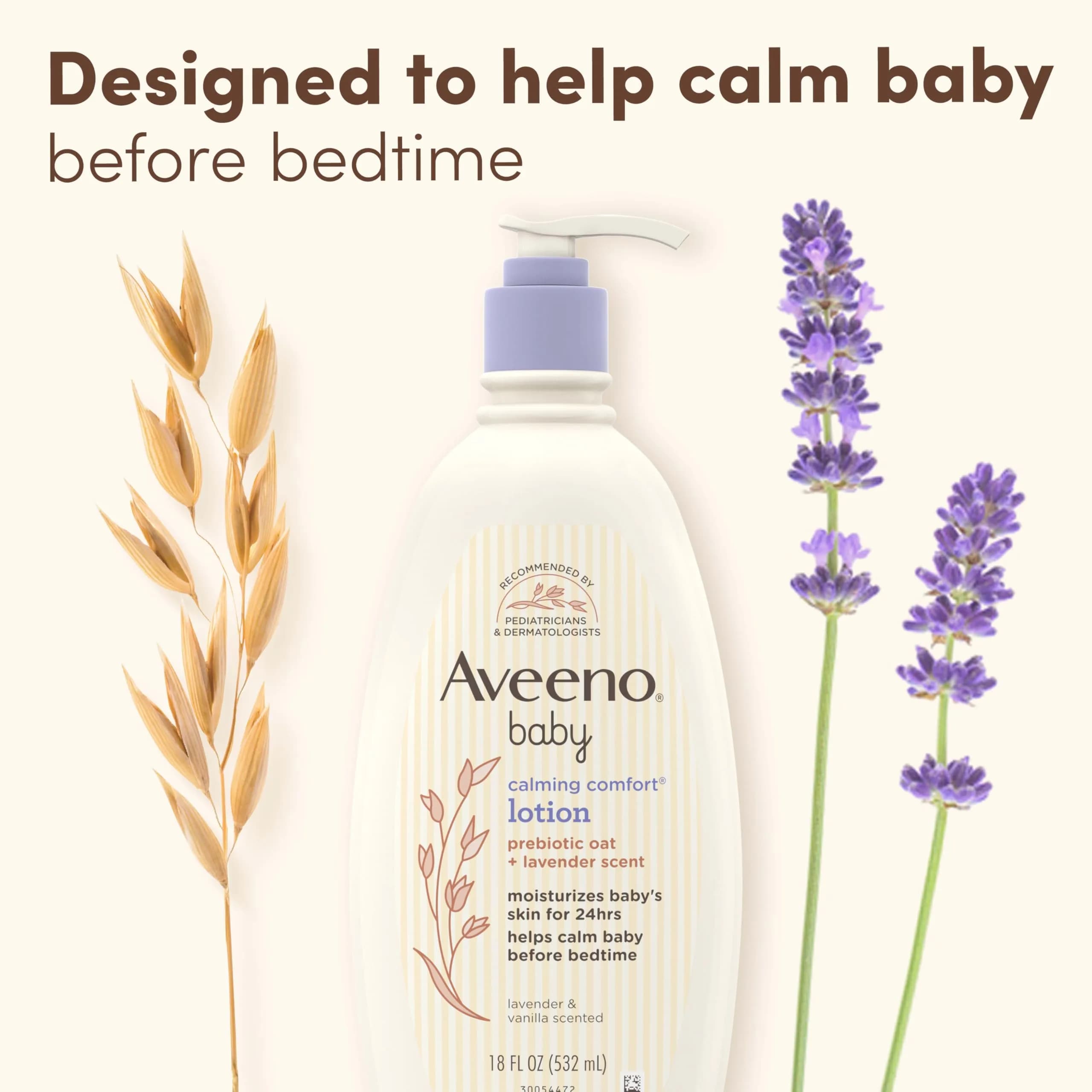 Aveeno Baby Calming Comfort Moisturizing Body Lotion with Lavender & Vanilla, 532ml (18 fl. oz) | Hypoallergenic Formula for Sensitive Skin - view 6