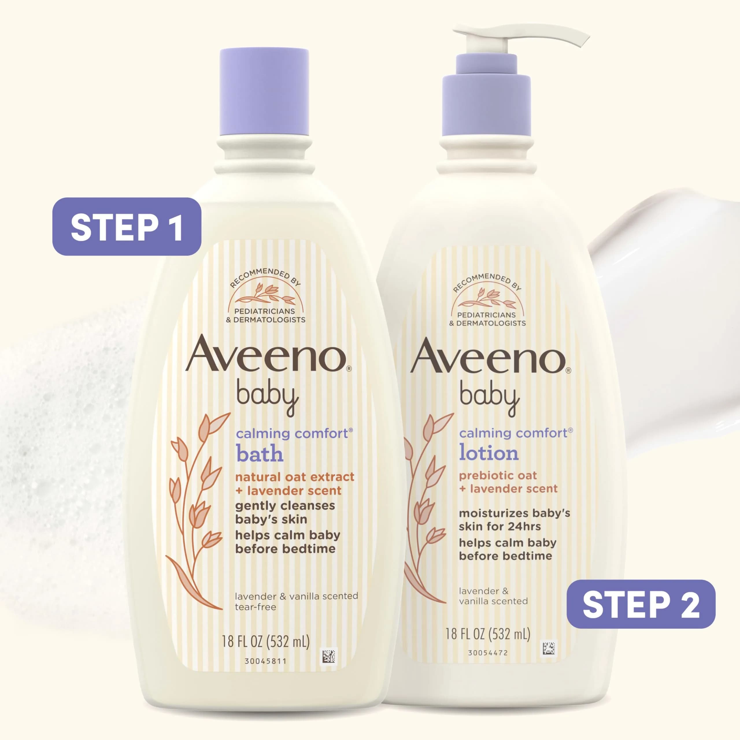 Aveeno Baby Calming Comfort Moisturizing Body Lotion with Lavender & Vanilla, 532ml (18 fl. oz) | Hypoallergenic Formula for Sensitive Skin - view 8
