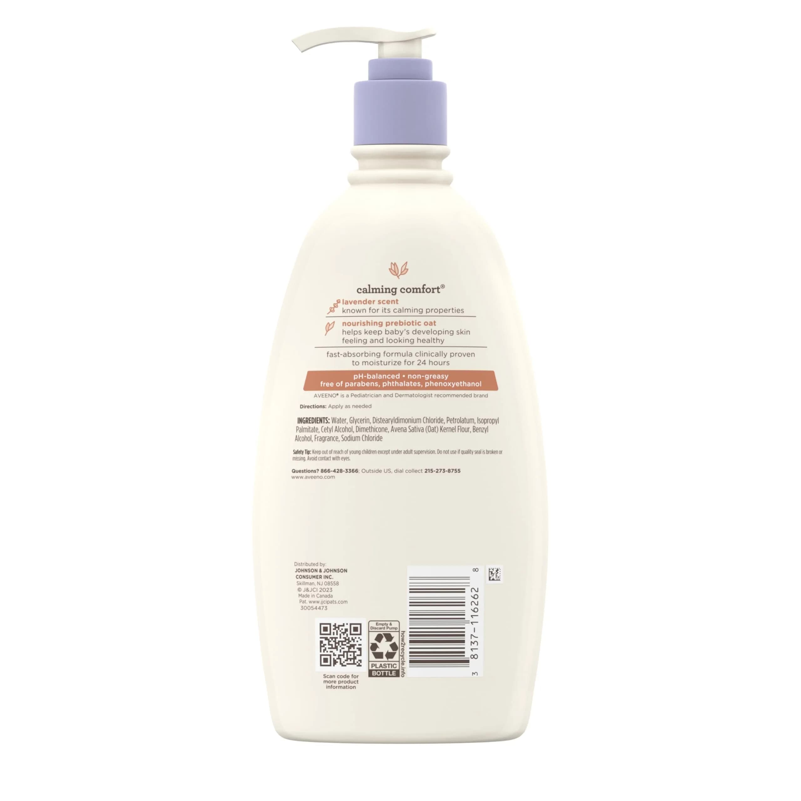 Aveeno Baby Calming Comfort Moisturizing Body Lotion with Lavender & Vanilla, 532ml (18 fl. oz) | Hypoallergenic Formula for Sensitive Skin - view 9