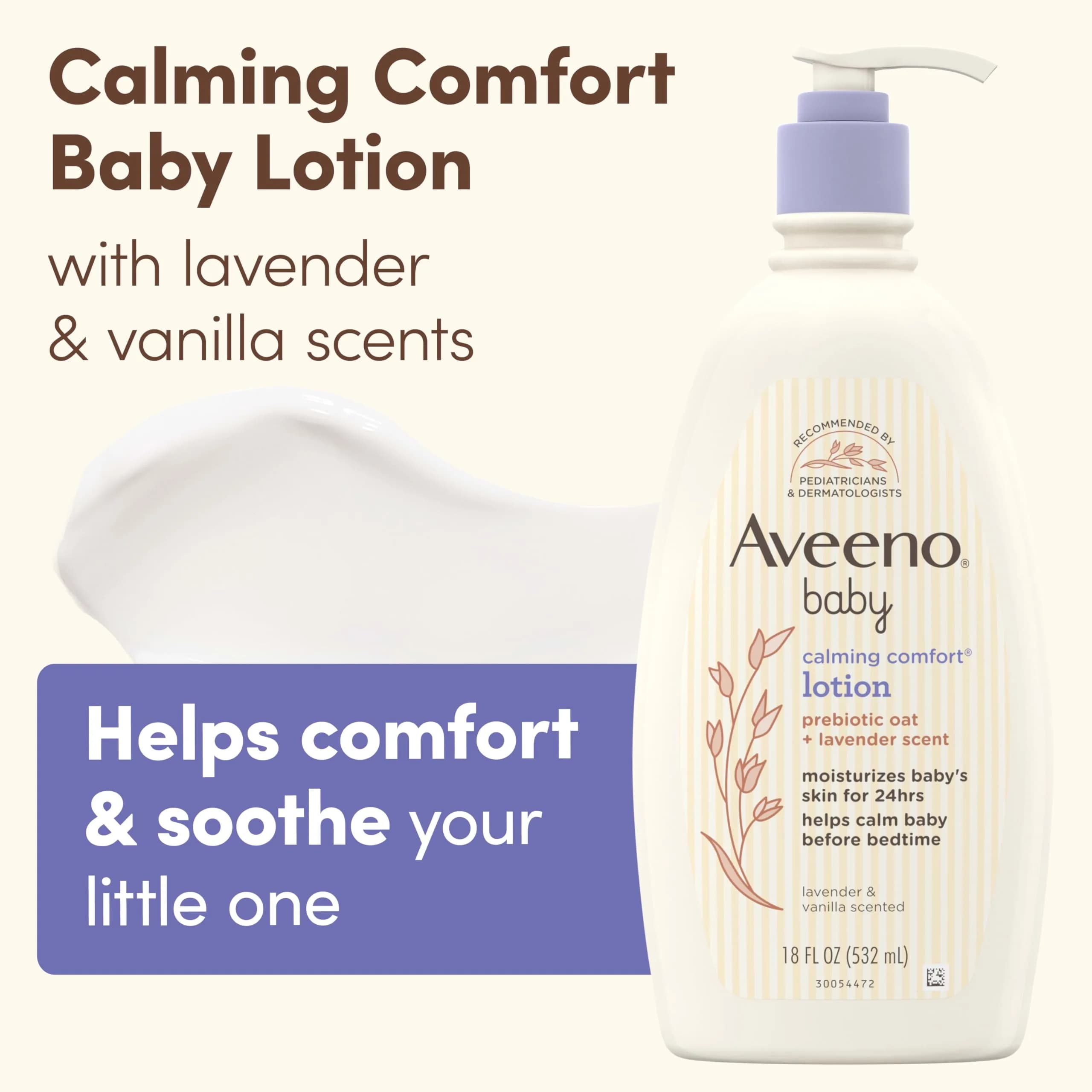 Aveeno Baby Calming Comfort Moisturizing Body Lotion with Lavender & Vanilla, 532ml (18 fl. oz) | Hypoallergenic Formula for Sensitive Skin - view 2