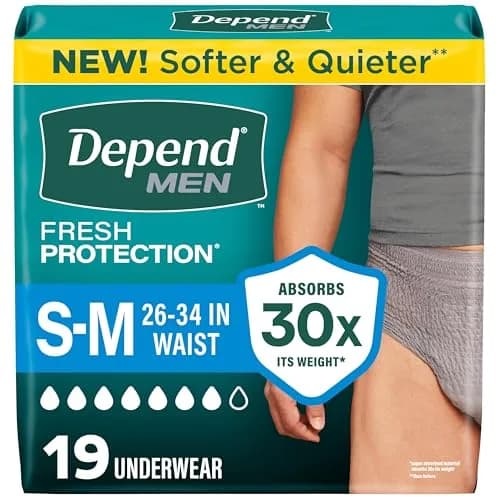 Depend Fresh Protection Adult Diapers for Men, Maximum Absorbency, Small/Medium, Grey, 19 Count | OdorBlock Technology thumbnail 1