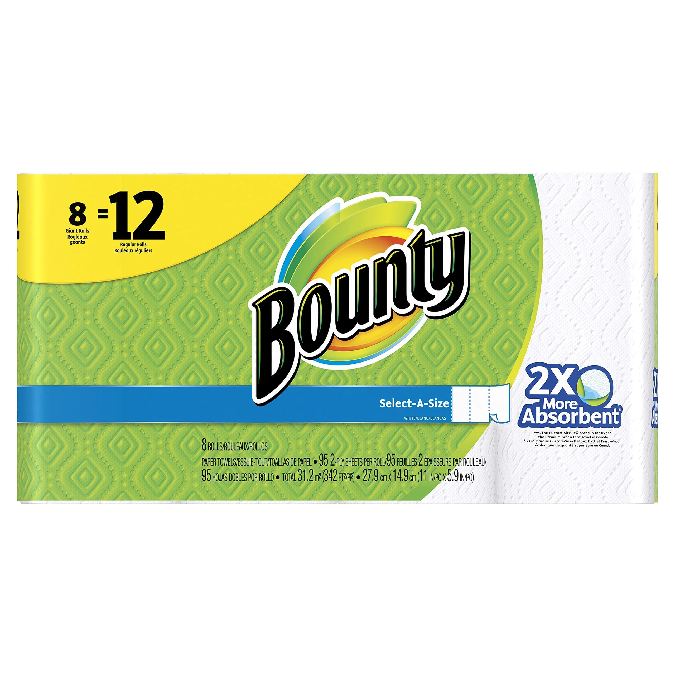 Bounty Select-A-Size Paper Towels, White, Giant Roll, 8 Rolls | 2X More Absorbent - main product image