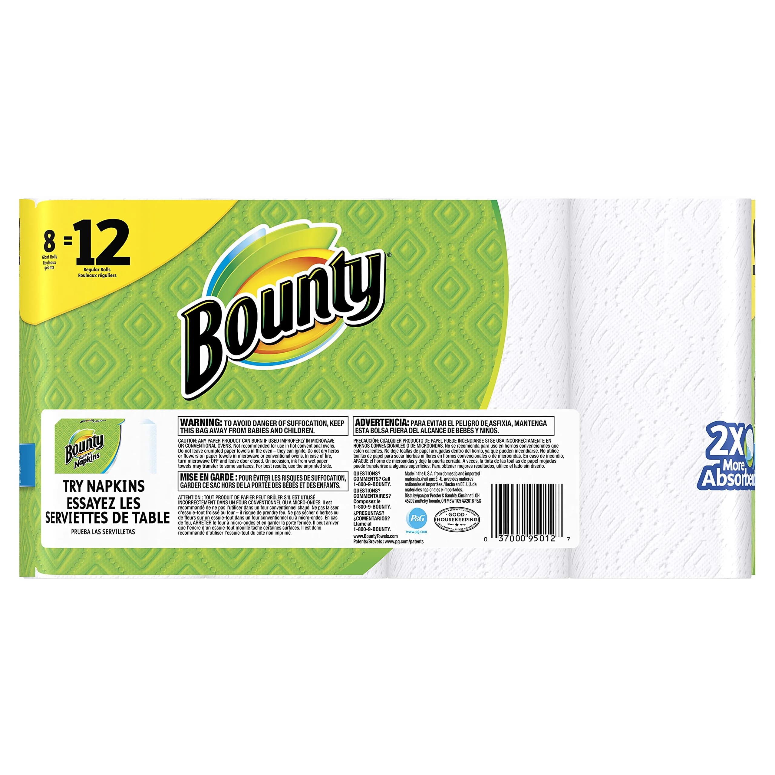 Bounty Select-A-Size Paper Towels, White, Giant Roll, 8 Rolls | 2X More Absorbent - view 2