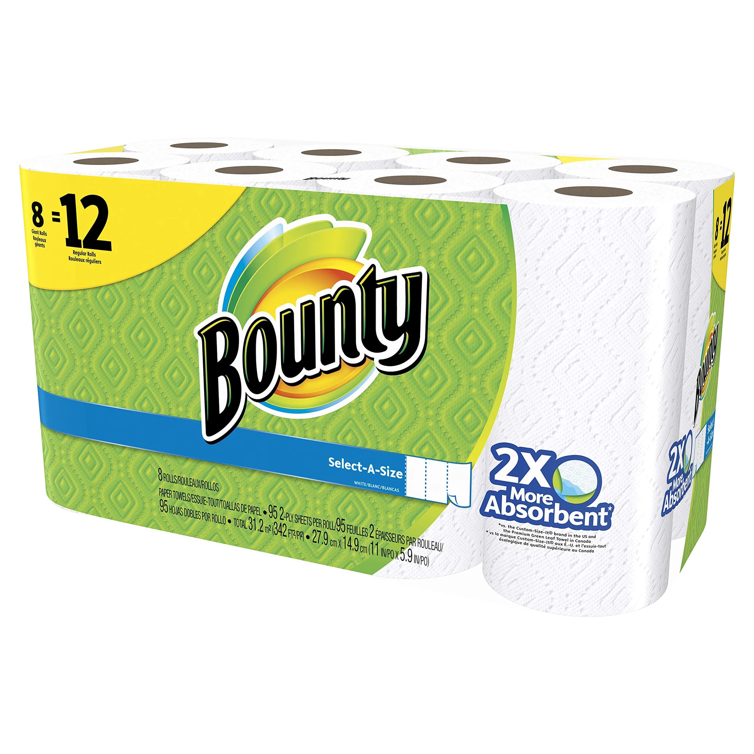 Bounty Select-A-Size Paper Towels, White, Giant Roll, 8 Rolls | 2X More Absorbent - view 3