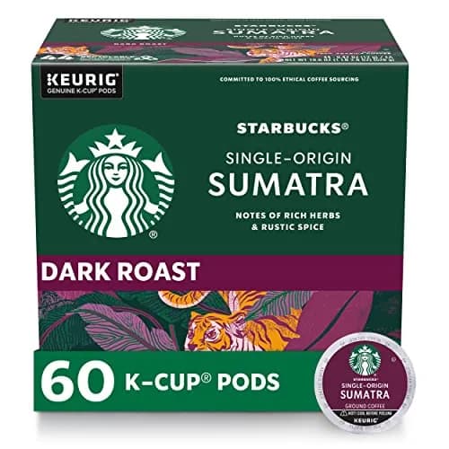Starbucks K-Cup Coffee Pods, Dark Roast Sumatra | 60 Pods, 100% Arabica, Ethically Sourced thumbnail 1