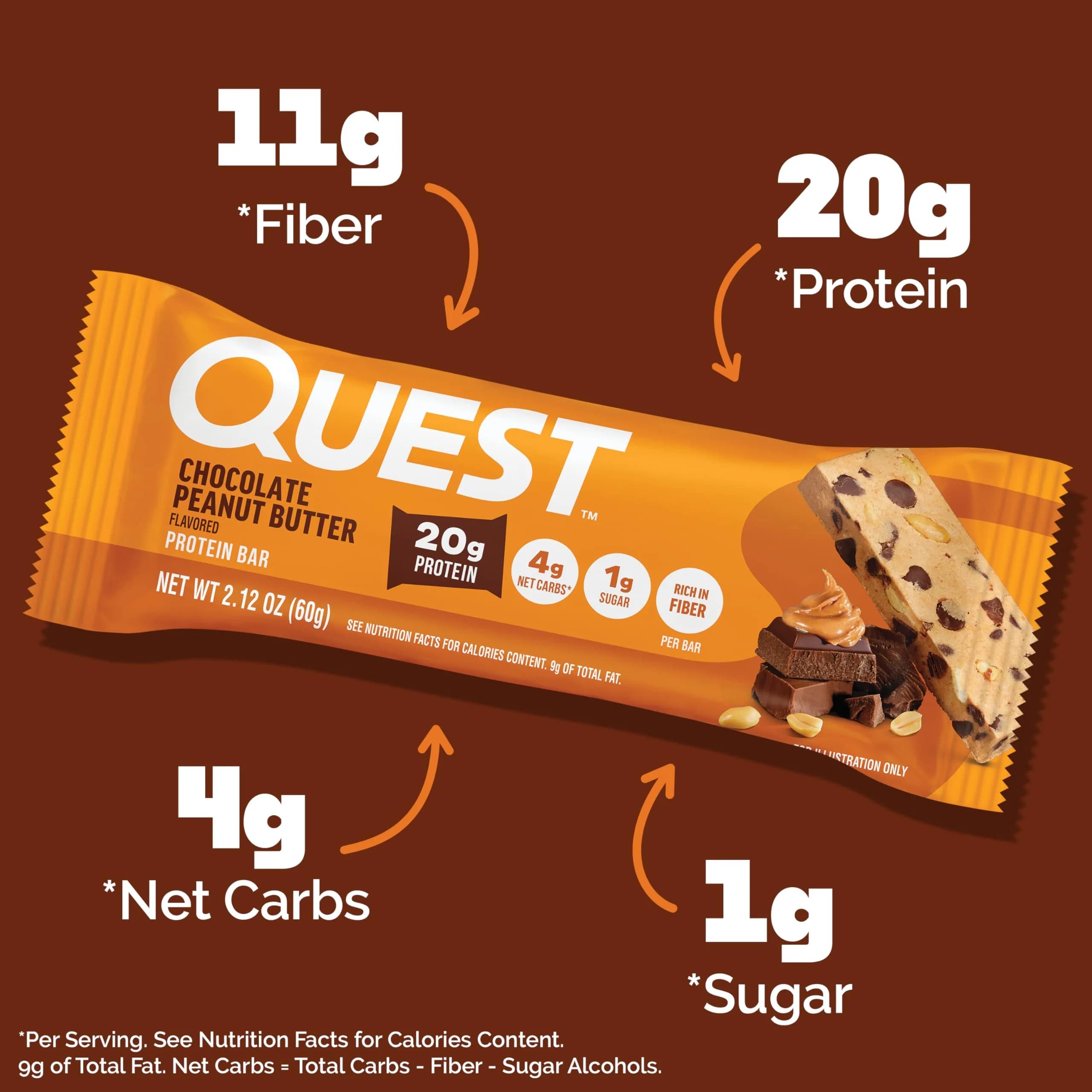 Quest Chocolate Peanut Butter Protein Bars 20g Protein 12 Count | High Protein Snack for Gym-Goers - view 2