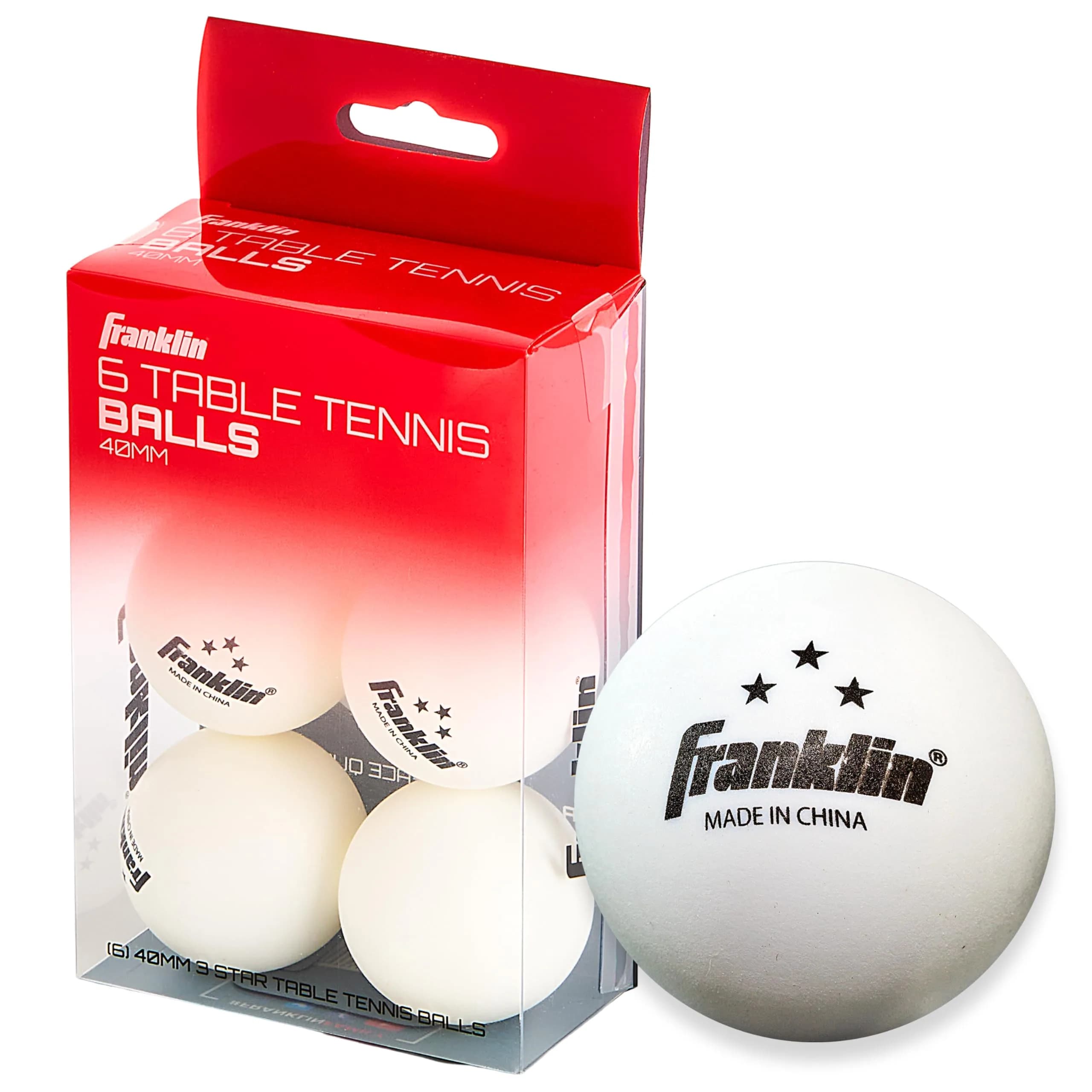Franklin Sports 3-Star Ping Pong Balls 40mm (6-Pack, White) | Consistent Bounce & Spin for Club Play - main product image