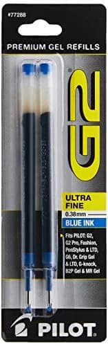 Pilot G2 Gel Ink Refills Ultra Fine Point 0.38 mm | Blue, Pack of 2 | Compatible with Pilot Gel Pens thumbnail 1