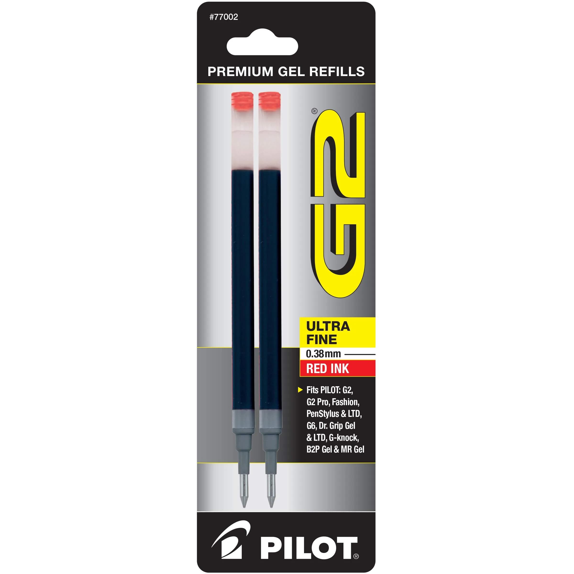 Pilot G2 Gel Ink Refills Ultra Fine Point 0.38 mm | Red Pack of 2 | Long-Lasting, Smudge-Resistant