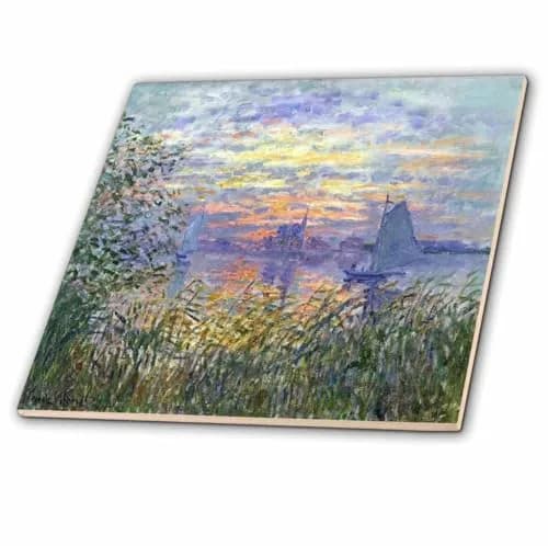 3dRose Monet Sunset on The Seine Ceramic Tile 4 Inch | Floral Pattern, High Gloss Finish, Square thumbnail 1