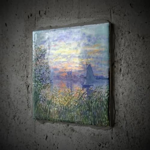 3dRose Monet Sunset on The Seine Ceramic Tile 4 Inch | Floral Pattern, High Gloss Finish, Square thumbnail 2