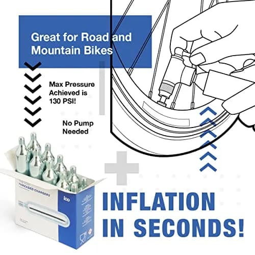 ICO Threaded CO2 Cartridges 16g | Instant Bike Tire Inflation, Food Grade, 10 Pack thumbnail 3