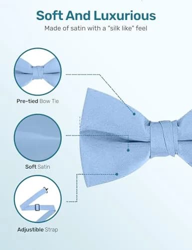 S.H. Churchill & Co. Men's Satin Pre-Tied Tuxedo Bow Tie Light Blue | Adjustable Strap, Classic Style thumbnail 4
