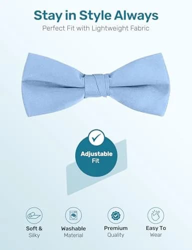 S.H. Churchill & Co. Men's Satin Pre-Tied Tuxedo Bow Tie Light Blue | Adjustable Strap, Classic Style thumbnail 5