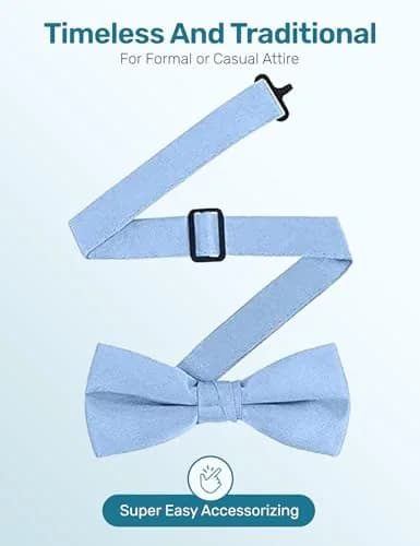 S.H. Churchill & Co. Men's Satin Pre-Tied Tuxedo Bow Tie Light Blue | Adjustable Strap, Classic Style thumbnail 3