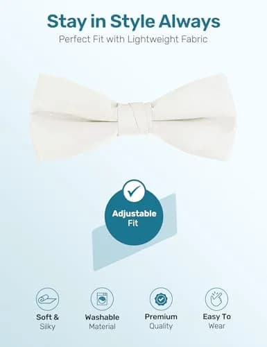 S.H. Churchill & Co. Men's Satin Pre-Tied Tuxedo Bow Tie - Ivory | Adjustable Strap, Classic Style thumbnail 5