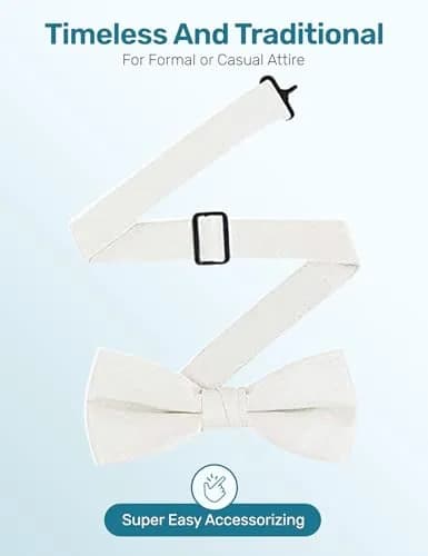 S.H. Churchill & Co. Men's Satin Pre-Tied Tuxedo Bow Tie - Ivory | Adjustable Strap, Classic Style thumbnail 3