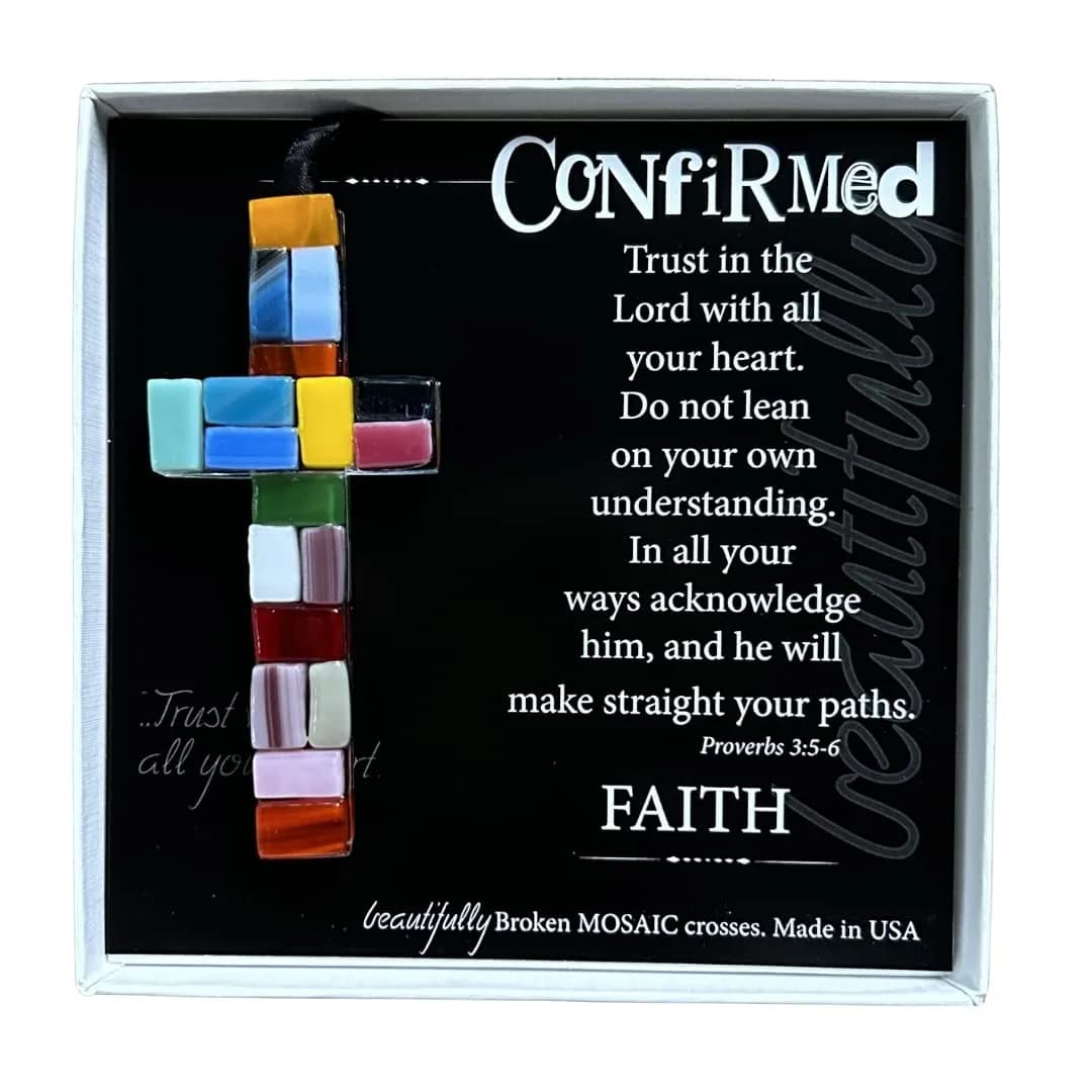The Grandparent Gift Handmade Mosaic Confirmation Cross for Girls or Boys | 4" Keepsake with Confirmation Sentiment
