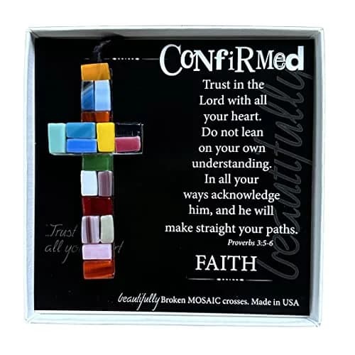 The Grandparent Gift Handmade Mosaic Confirmation Cross for Girls or Boys | 4" Keepsake with Confirmation Sentiment thumbnail 1