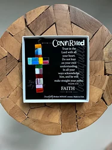 The Grandparent Gift Handmade Mosaic Confirmation Cross for Girls or Boys | 4" Keepsake with Confirmation Sentiment thumbnail 7