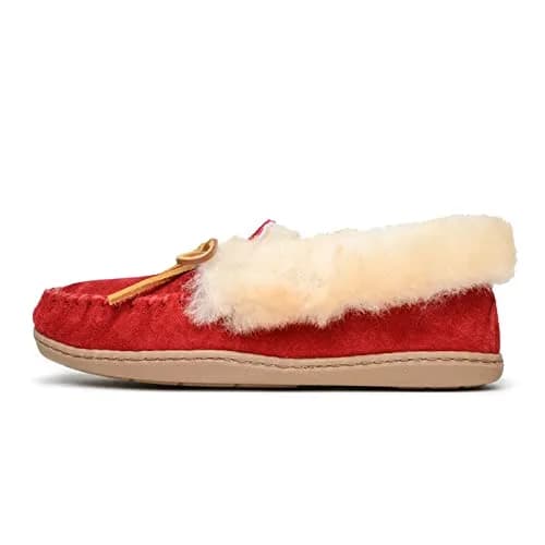 Minnetonka Women's Alpine Sheepskin Moccasin Slippers, Red, Size 5 | Cozy Sheepskin Comfort for Indoors & Outdoors thumbnail 1