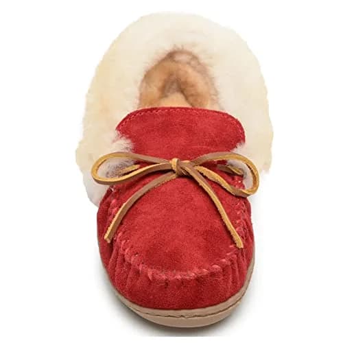 Minnetonka Women's Alpine Sheepskin Moccasin Slippers, Red, Size 5 | Cozy Sheepskin Comfort for Indoors & Outdoors thumbnail 4