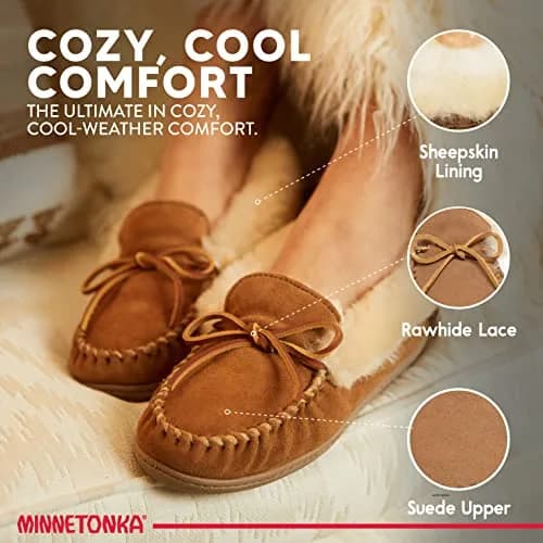 Minnetonka Women's Alpine Sheepskin Moccasin Slippers, Red, Size 5 | Cozy Sheepskin Comfort for Indoors & Outdoors thumbnail 5
